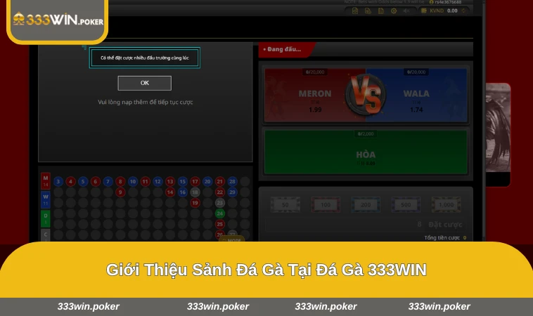 Giao diện sảnh đá gà với các trận đấu đang chờ người chơi đặt cược