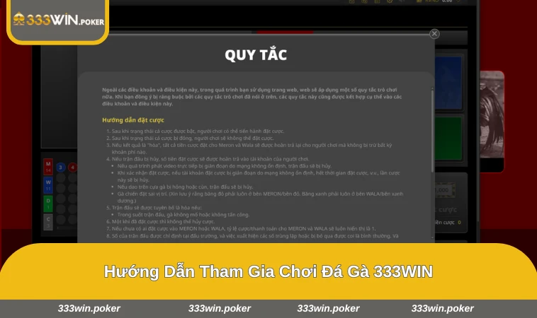 Người chơi đặt cược trực tiếp tại trận đấu đá gà trên sảnh 333WIN
