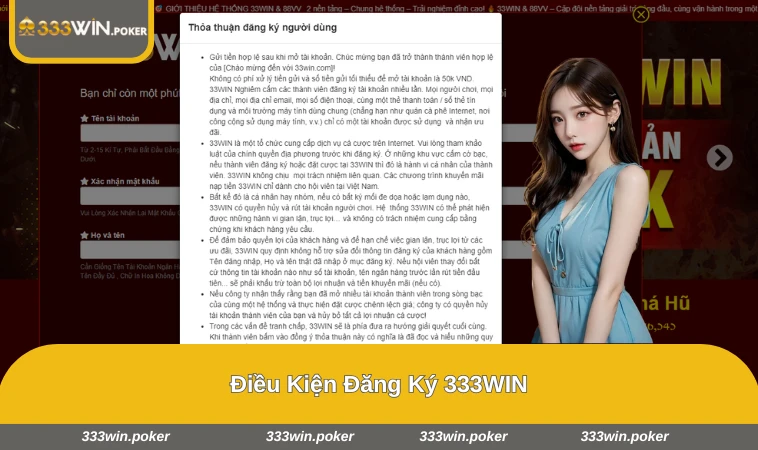 Điều kiện đăng ký và xác minh tài khoản trên giao diện 333WIN