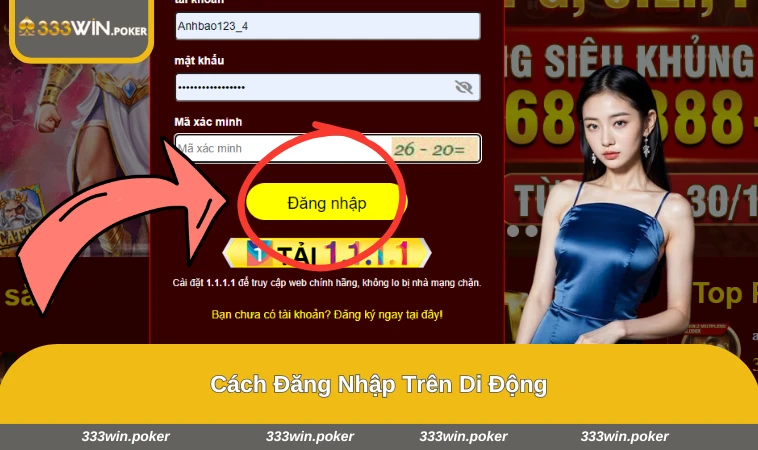 Đăng Nhập 333WIN 2 Giao diện đăng nhập trên điện thoại, hiển thị bàn phím ảo để nhập thông tin