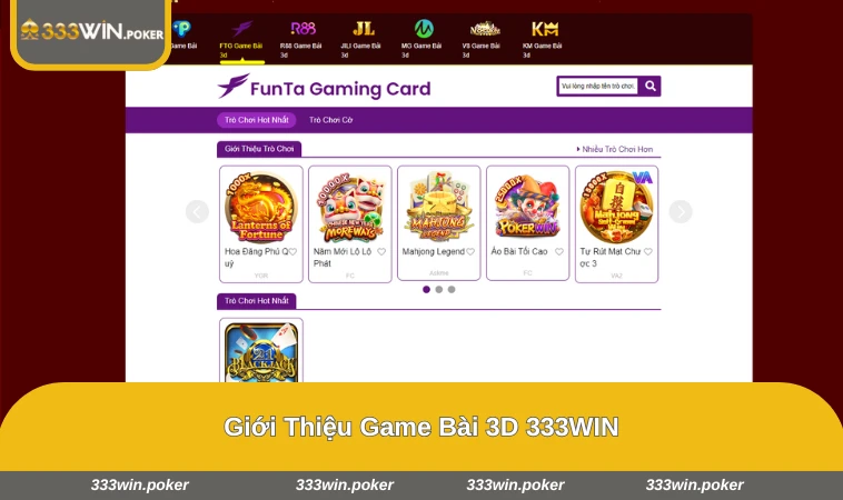 Game Bài 3D 333WIN 1 Giao diện sảnh game bài 3D sinh động và dễ thao tác