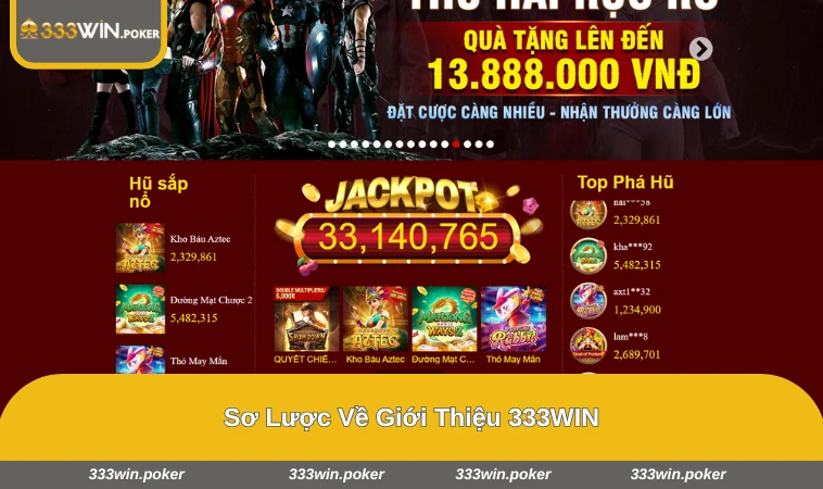 Giới Thiệu 333WIN 1 Giao diện chính của 333WIN với các trò chơi nổi bật