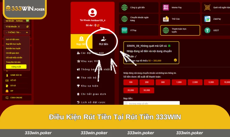 Xác minh tài khoản và số dư tài khoản trên giao diện 333WIN