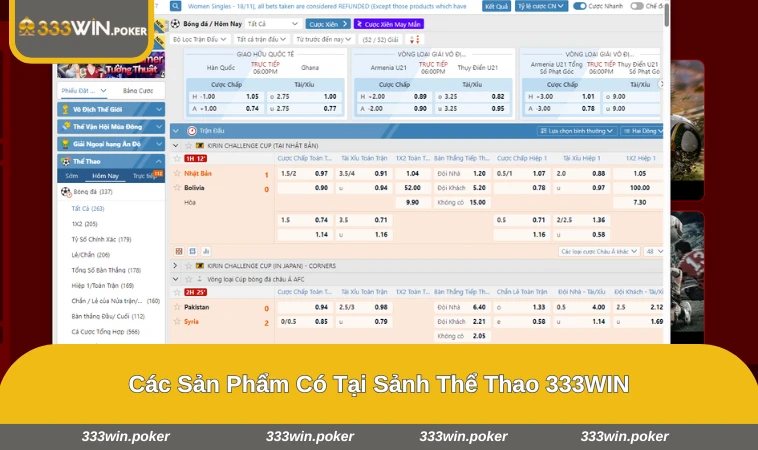 Các loại kèo phổ biến chỉ có tại 333WIN